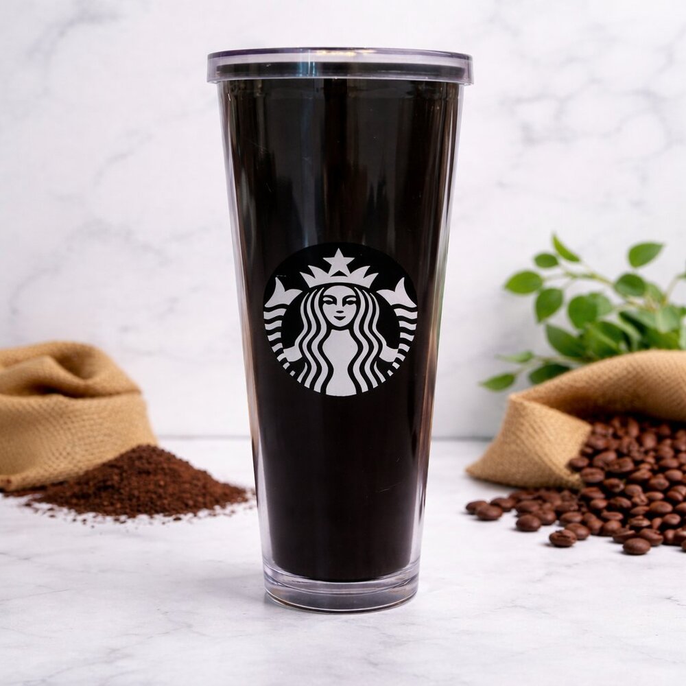 Starbucks Venti Black Double Wall Acrylic Cold Cup Tumbler 24oz w/out straw 2016